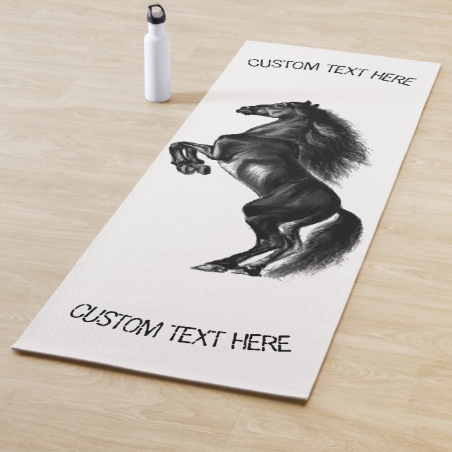 Upright Black Wild Horse Yoga Mat with Custom Text (In Situ)