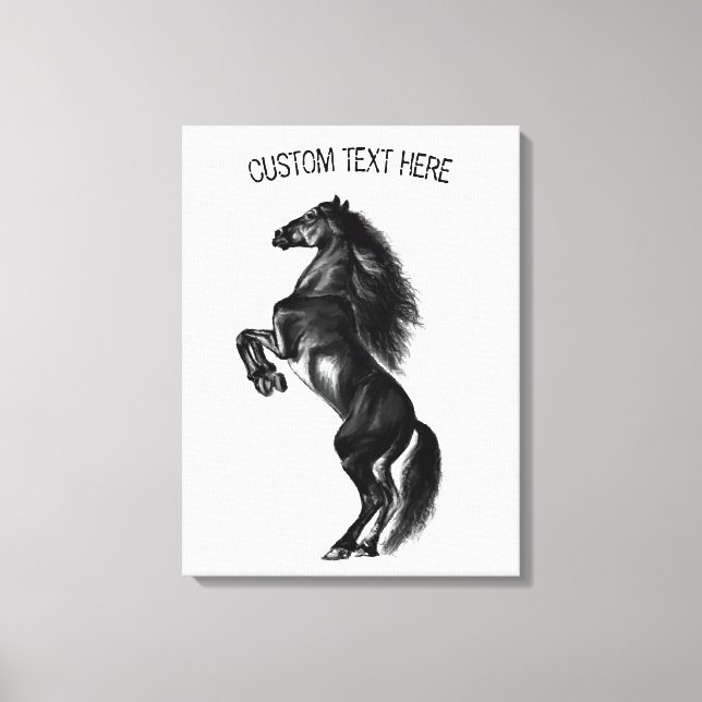 Upright Black Wild Horse Your Text Canvas Print (Front)