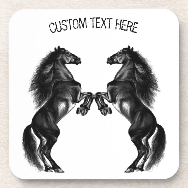 Upright Black Wild Horses - Add Your Text / Colour Coaster (Front)