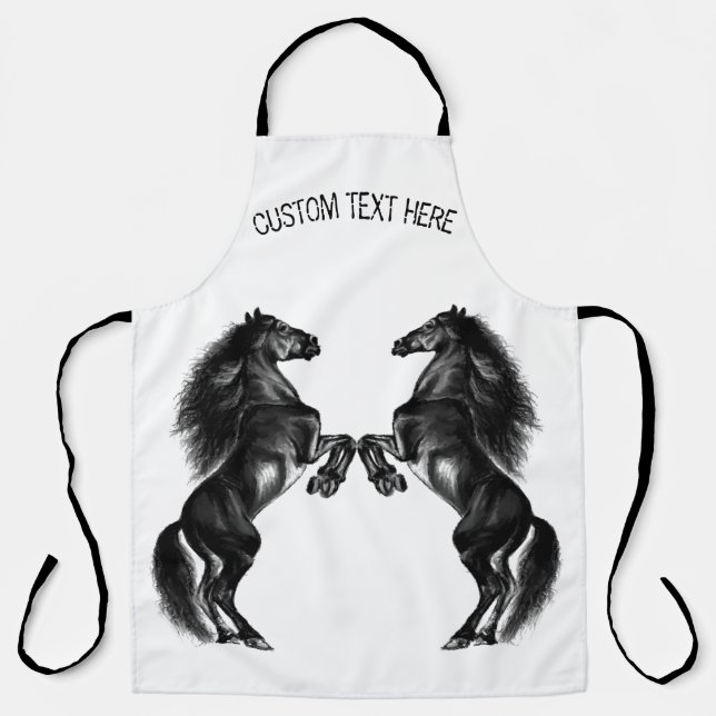 Upright Black Wild Horses Apron with Custom Text (Front)