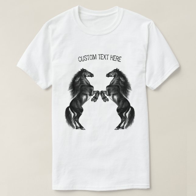 Upright Black Wild Horses - Drawing -Add Your Text T-Shirt (Design Front)