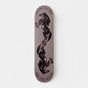 Upright Black Wild Horses Drawing  - Custom Text Skateboard