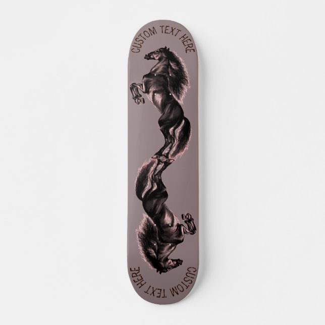Upright Black Wild Horses Drawing  - Custom Text Skateboard (Front)