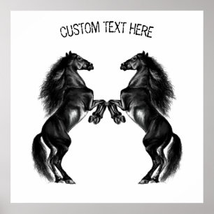 Upright Black Wild Horses Poster Your Text / Colou