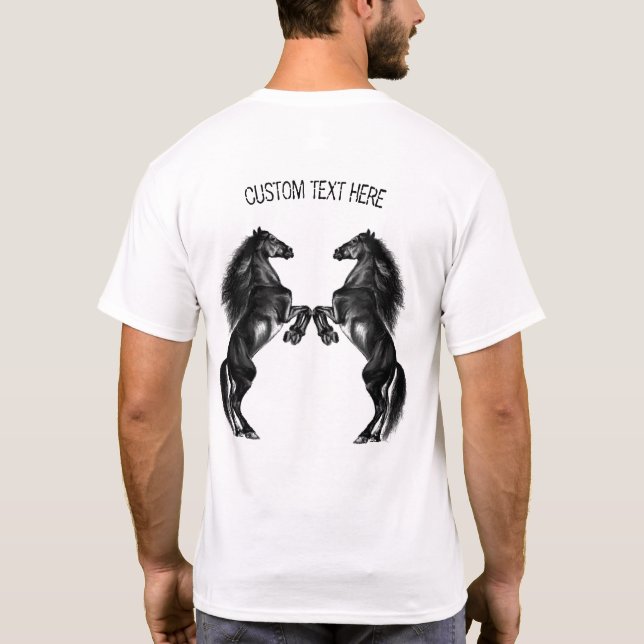 Upright Black Wild Horses T-Shirt with Custom Text (Back)