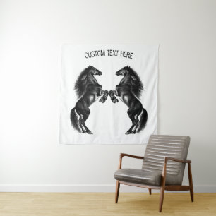 Upright Couple Horse Tapestry with Custom Text