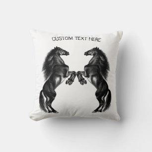 Upright Horses Throw Pillow Custom Text and Colour