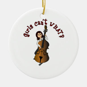 Upright String Double Bass Girl Ceramic Ornament