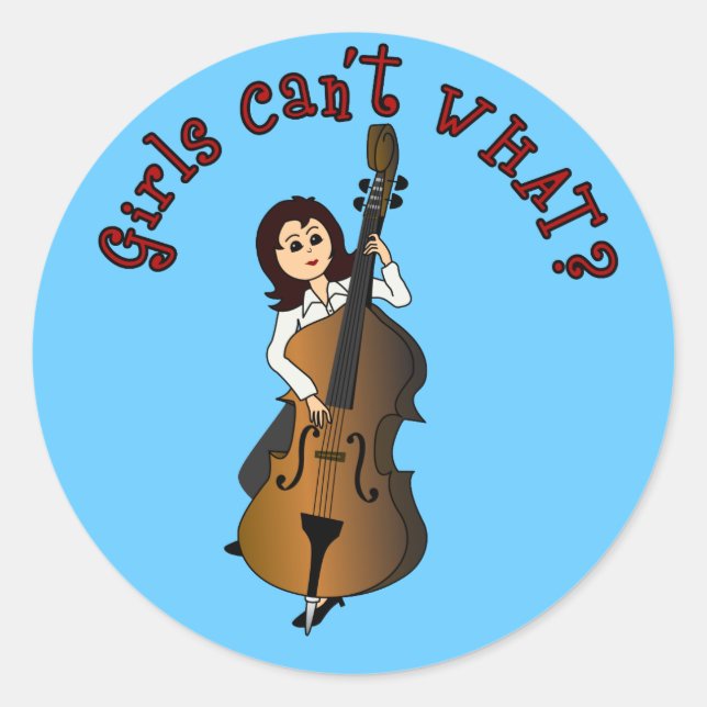Upright String Double Bass Girl Classic Round Sticker (Front)