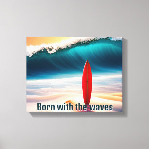 Upright Surfboard In Beach Sand Canvas Print