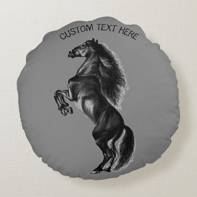 Upright Wild Horse Round Pillow with Custom Text (Back)