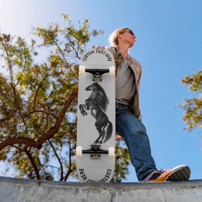 Upright Wild Horse Skateboard with Custom Text (Outdoor 1)