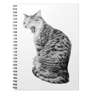Upright Yawning Tabby Cat Monochrome Notebook