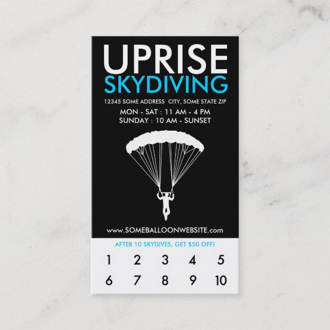 uprise skydiving rewards program loyalty card (Front)