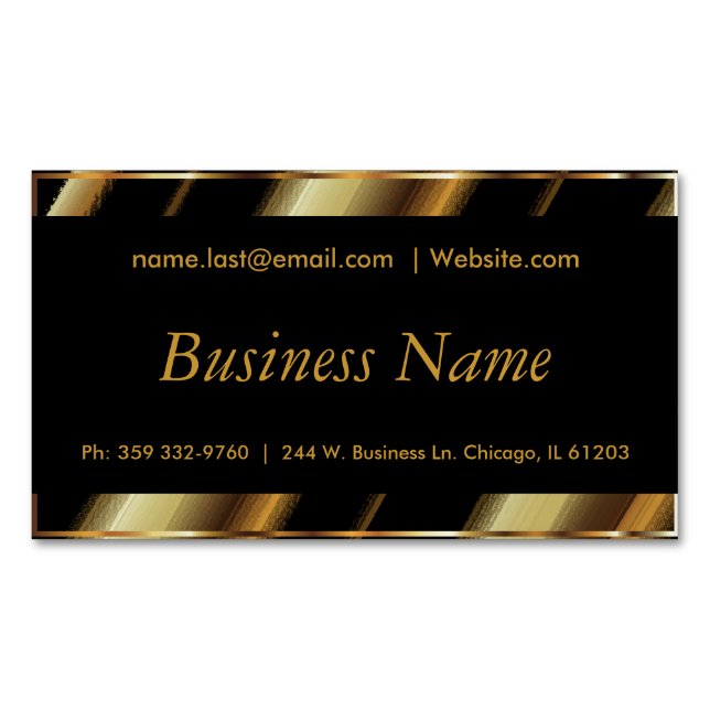 Upscale Black & Gold Diagonal Stripes Magnetic Business Card (Front)