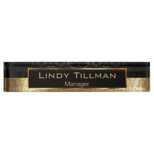 Upscale Gold and Black Damask Nameplate