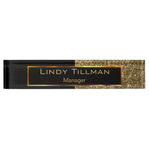 Upscale Gold Glitter and Black Nameplate