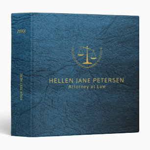Upscale lawyer office blue leather look and gold binder