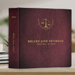 Upscale lawyer office gold burgundy leather binder<br><div class="desc">Luxury attorney at law office simple elegant binder with faux gold scale of justice and laurels logo and custom script on a vintage dark red burgundy leather look background. Personalize it with your information and logo on front,  back and spine!</div>