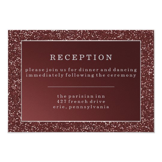 Upscale Marsala Glitter Look Wedding Reception Card