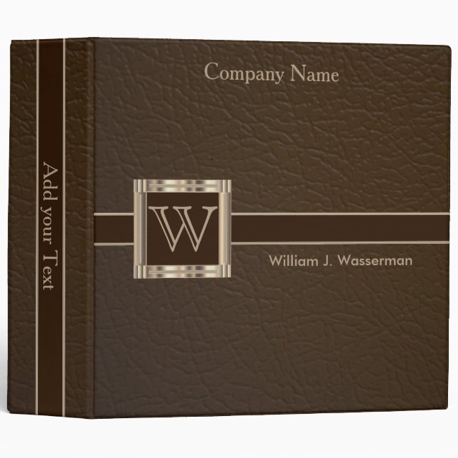 Upscale Monogram Chocolate Leather 2" Design Binder (Front/Spine)