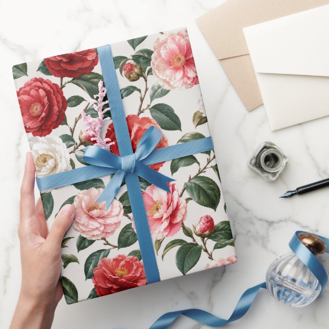 Upscale Neutral Camellia Floral Art Wrapping Paper (Gifting)