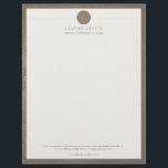 Upscale office beige leather look and gold lawyer<br><div class="desc">Luxury attorney at law office simple elegant letterhead template with faux gold scale of justice and laurels logo and custom script on an off white background with a solid copper beige tan leather looking frame. Personalize it with your information! Suitable for legal, notary, lawyer, attorney, advocate, legal advisers, any other...</div>