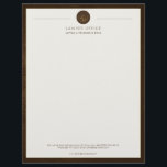 Upscale office brown leather look and gold lawyer<br><div class="desc">Luxury attorney at law office simple elegant letterhead template with a faux gold scale of justice and laurels logo and custom script on an off white background with a solid dark brown faux leather looking (PRINTED) frame. Personalize it with your information! Suitable for legal, notary, lawyer, attorney, advocate, legal advisers,...</div>