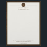 Upscale office brown leather look and gold lawyer letterhead<br><div class="desc">Luxury attorney at law office simple elegant letterhead template with a faux gold scale of justice and laurels logo and custom script on an off white background with a solid dark brown faux leather looking (PRINTED) frame. Personalize it with your information! Suitable for legal, notary, lawyer, attorney, advocate, legal advisers,...</div>