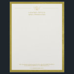 Upscale office golden leather look and gold lawyer letterhead<br><div class="desc">Luxury attorney at law office simple elegant letterhead template with faux gold scale of justice and laurels logo and custom script on an off white background with a golden mustard leather looking frame. Personalize it with your information! Suitable for legal, notary, lawyer, attorney, advocate, legal advisers, any other law services...</div>