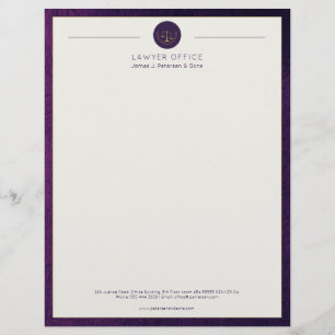 Upscale office purple leather look and gold lawyer letterhead