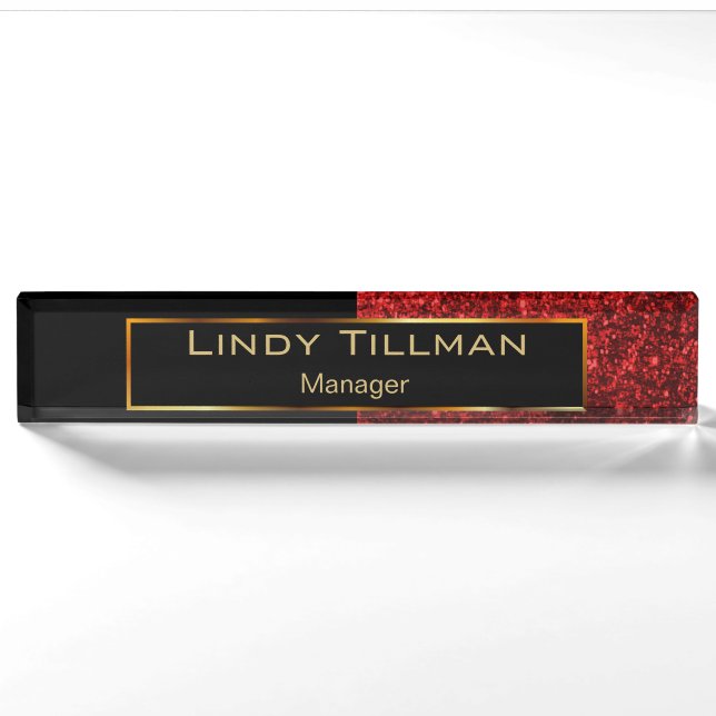 Upscale Red Glitter and Black Nameplate (Front)