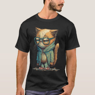 Upset cat angry cat wearing glasses graphic T-Shirt