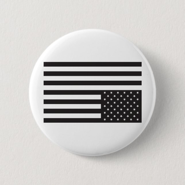 Upside Down American Flag in Black. 2 Inch Round Button (Front)