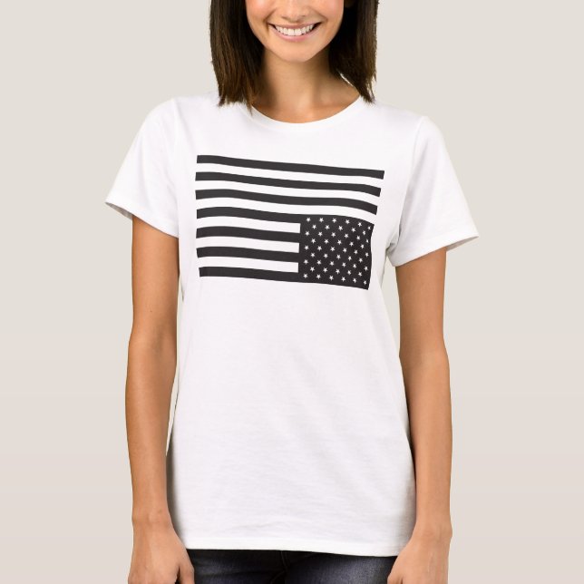 Upside Down American Flag in Black. T-Shirt (Front)