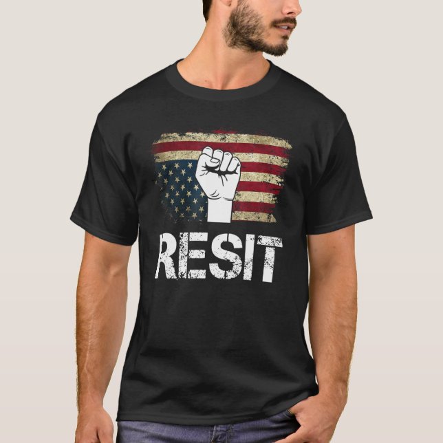 Upside Down American Flag Resist Establishment T-Shirt (Front)