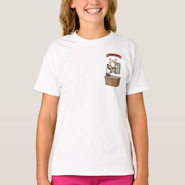 Upside Down Corgi Receptionist Kids T-Shirt (Front)