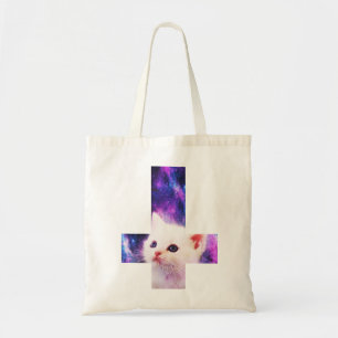 Upside Down Cross Kitten Tote Bag