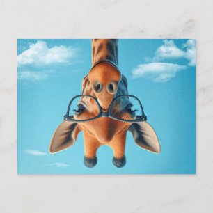 Upside Down Giraffe In Clouds Wearing Eyeglasses Postcard