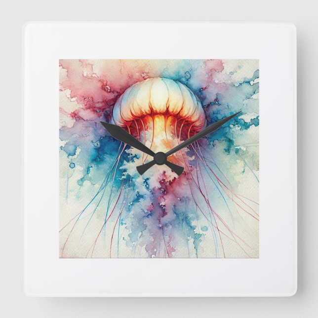 Upside Down Jellyfish 050824AREF123 - Watercolor Square Wall Clock (Front)