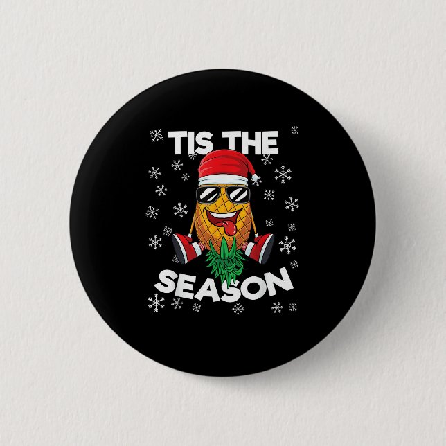 Upside Down Pineapple Santa Tis Season Christmas S 2 Inch Round Button (Front)