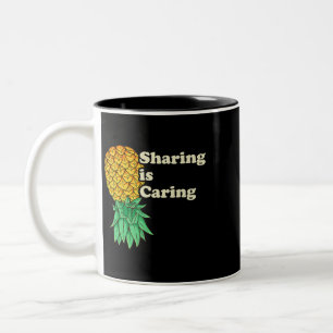 Upside Down Pineapple Sharing Caring Funny Swinger Two-Tone Coffee Mug