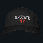 UPSTATE NY White and Red on Black Vintage Style Embroidered Hat<br><div class="desc">UPSTATE NY White and Red embroidered on Black vintage style distressed cotton hat. Embroidery is customizable to other colour choices by selecting the "Edit Design" tool button. Also available is the option to select choice of hat colour on the main item page.</div>