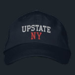 UPSTATE NY White and Red on Navy Blue Embroidered Hat<br><div class="desc">UPSTATE NY White and Red embroidered on Navy Blue cotton hat. Embroidery is customizable to other colour choices by selecting the "Edit Design" tool button. Also available is the option to select choice of hat colour on the main item page.</div>