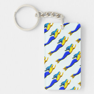 upward swimming blue-tail mermaids keychain