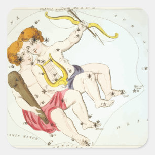 Urania's Mirror Gemini Constellation Antique Print Square Sticker