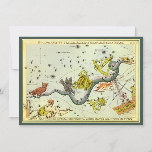 Urania's Mirror, Vintage Astronomy Celestial Map Invitation (Front)