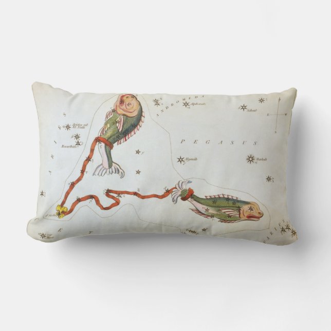 Urania's Mirror, Vintage Pisces Constellation Lumbar Pillow (Front)