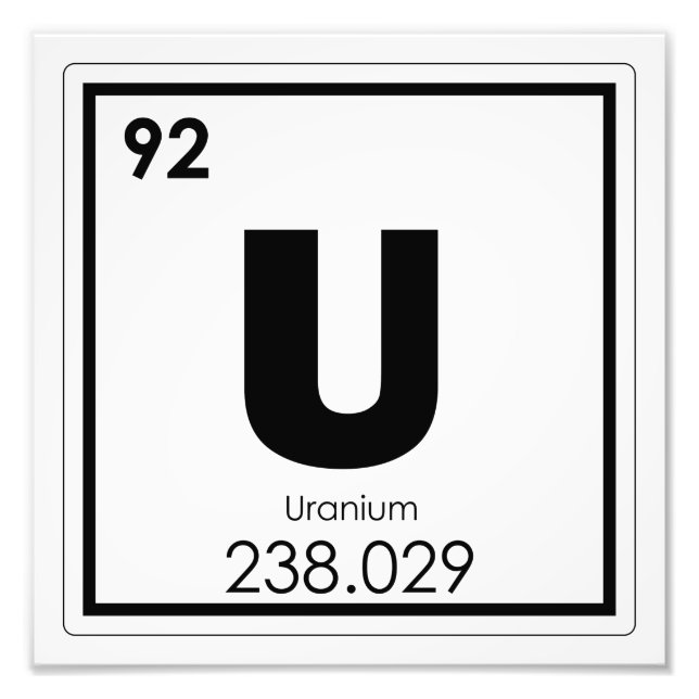 Uranium chemical element symbol chemistry formula photo print (Front)