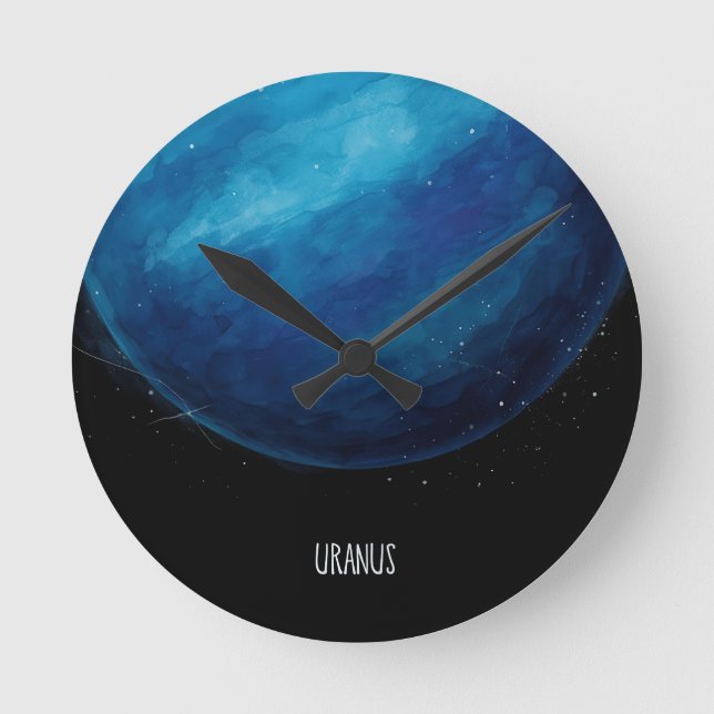 Uranus Planet Artwork – Cosmic Space Illustration Round Clock (Front)